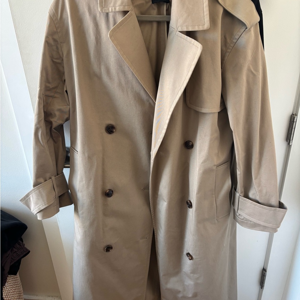 Theory Tan Double-Breasted Trench Coat